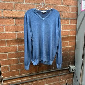 Gran Sasso Men's Steel Blue V-Neck Cashmere Sweater